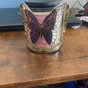 Bath and body works butterfly candle holder with rose water and ivy candle 7 oz